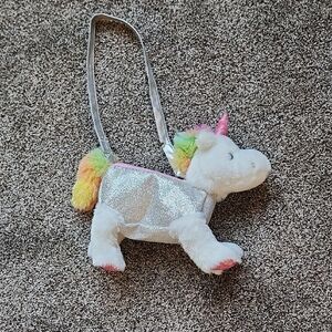 Sparkling Silver Bag with Rainbow Fur Accent